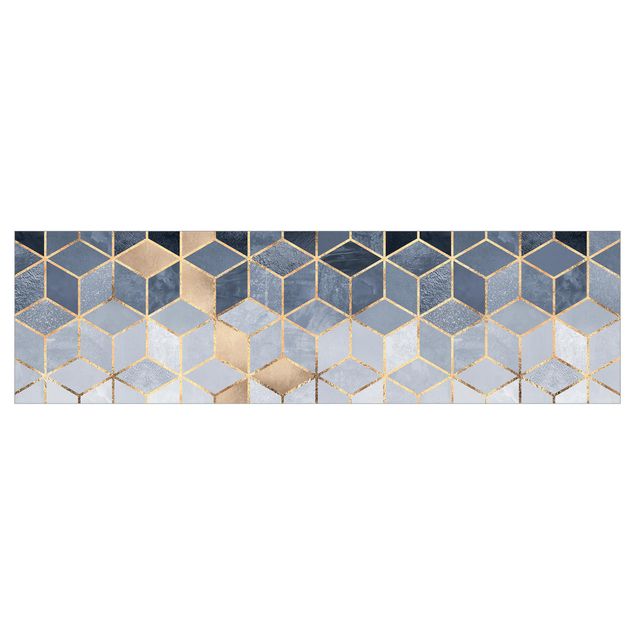 Küchenrückwand - Blau Weiß goldene Geometrie