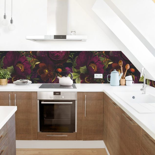 Küche Wandpaneel Lila Blüten Dunkel II