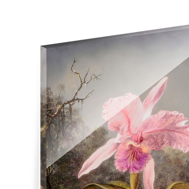 Glas Spritzschutz - Martin Johnson Heade - Orchidee und drei Kolibris - Querformat - 4:3