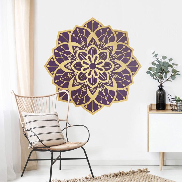 Wandtattoo - Mandala Blüte Muster gold violett