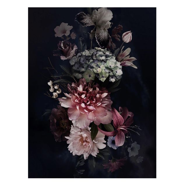 Magnettafel - Blumen mit Nebel auf Schwarz - Memoboard Hochformat 4:3