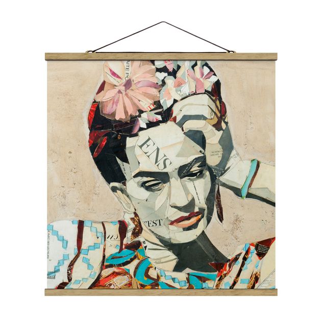 Stoffbild mit Posterleisten - Frida Kahlo - Collage No.1 - Quadrat 1:1