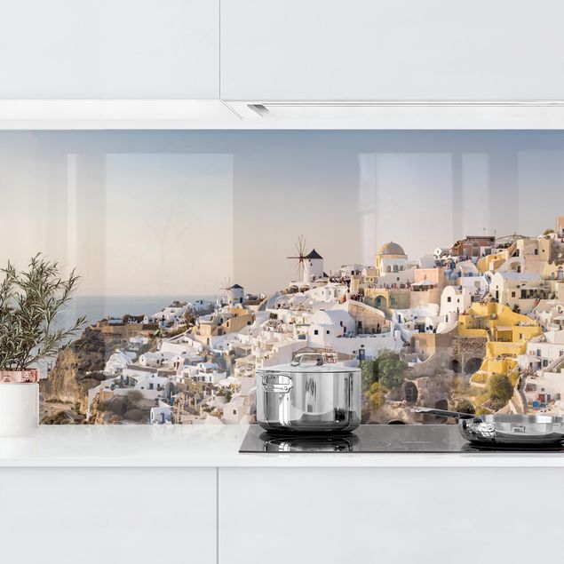Platte Küchenrückwand Oia Panorama