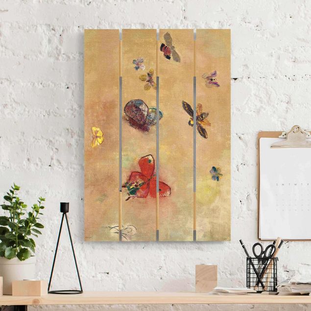 Wandbild Holz Odilon Redon - Bunte Schmetterlinge