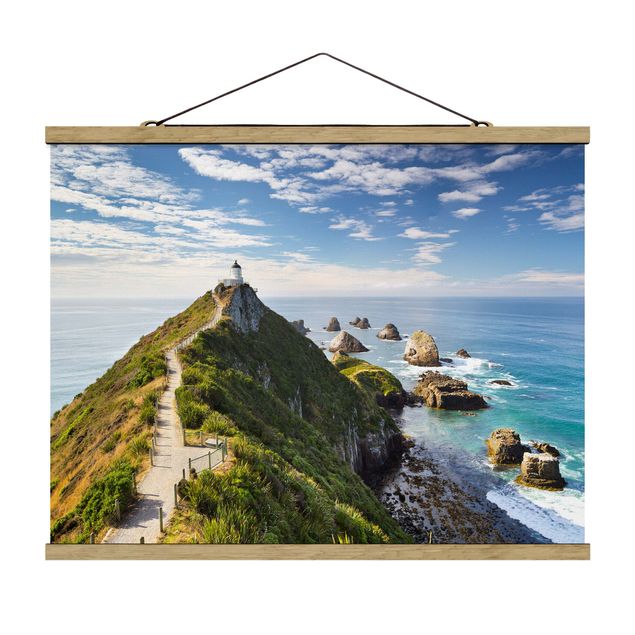Stoffbild mit Posterleisten - Nugget Point Leuchtturm und Meer Neuseeland - Querformat 4:3