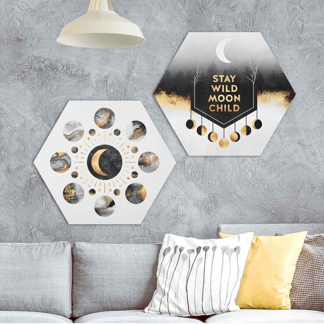 Hexagon Bild Alu-Dibond 2-teilig - Elisabeth Fredriksson - Stay Wild Moon Child Mondpasen
