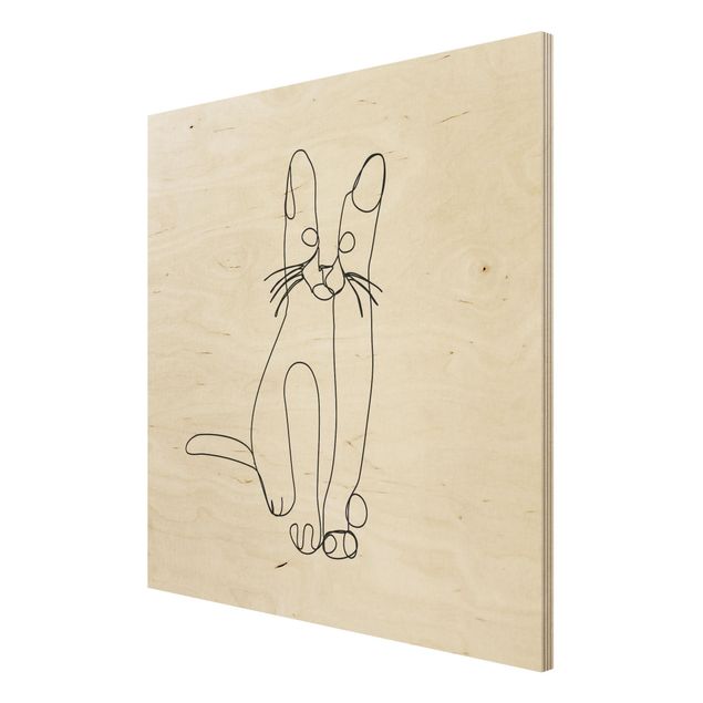 Holzbild - Katze Line Art - Quadrat 1:1