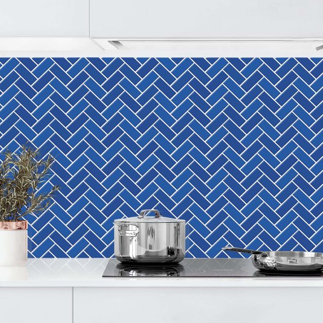 Platte Küchenrückwand Fischgräten Fliesen - Blau
