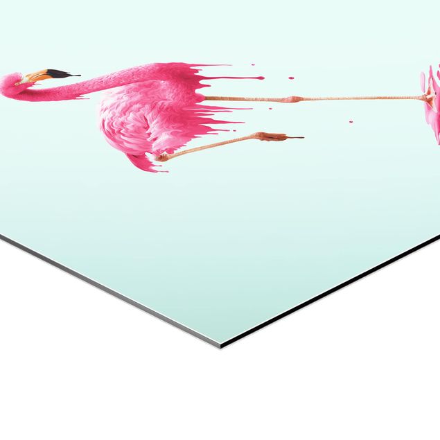 Hexagon Bild Alu-Dibond - Jonas Loose - Schmelzender Flamingo