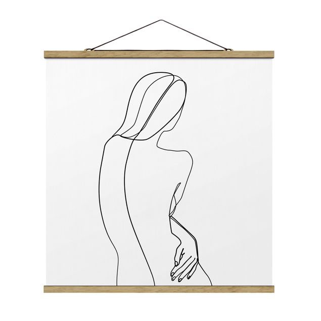 Stoffbilder mit Posterleisten Line Art Rücken Frau Schwarz Weiß