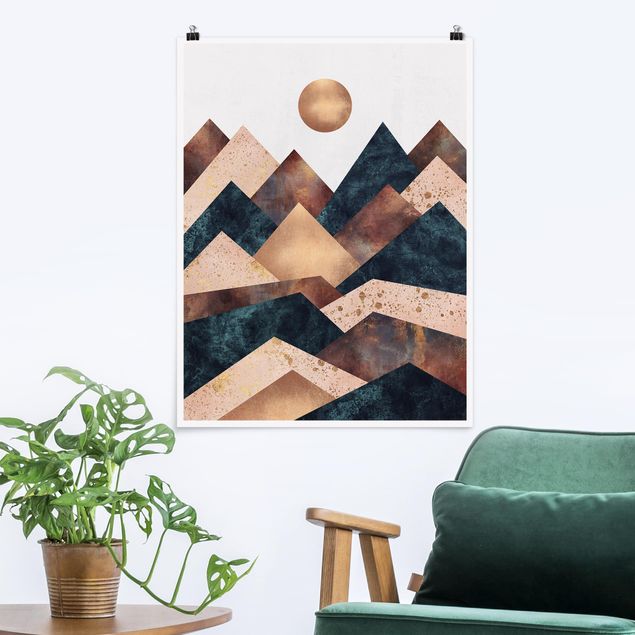 Poster - Geometrische Berge Bronze - Hochformat 4:3