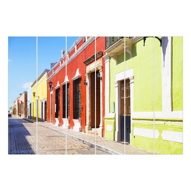 Schiebegardinen Set - Farbige Häuserfronten - Flächenvorhänge