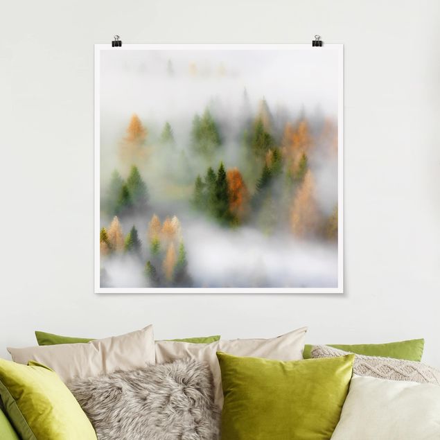 Poster - Nebelwald im Herbst - Quadrat 1:1