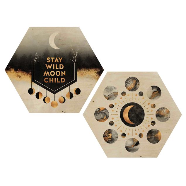 Hexagon Bild Holz 2-teilig - Elisabeth Fredriksson - Stay Wild Moon Child Mondpasen