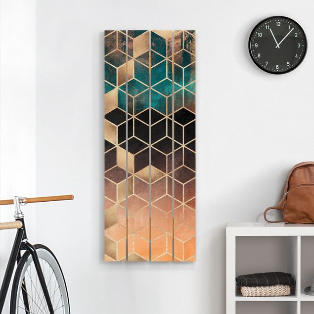 Holzbilder Muster Türkis Rosé goldene Geometrie