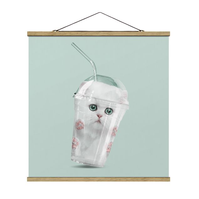 Stoffbild mit Posterleisten - Jonas Loose - Shake mit Katze - Quadrat 1:1