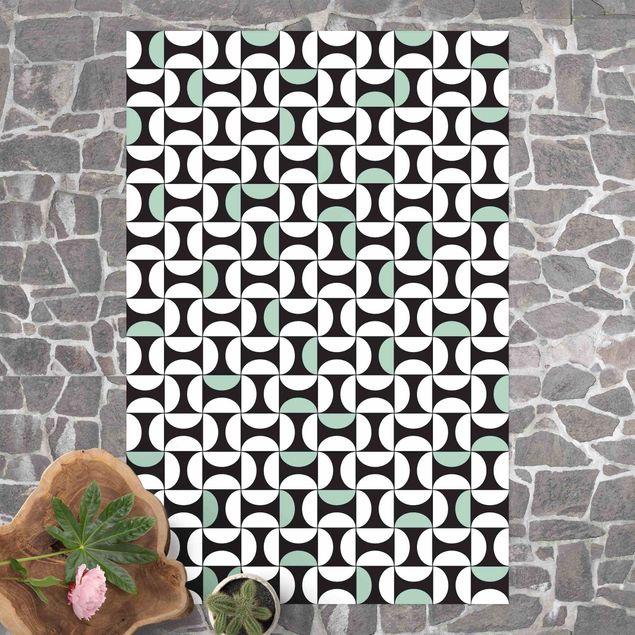 Teppich für Balkon Geometrische Fliesenbögen Mintgrün mit Bordüre