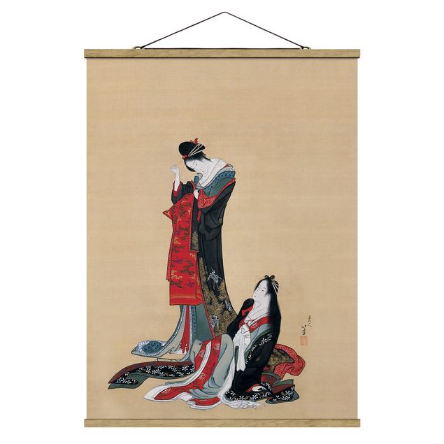 Stoffbild mit Posterleisten - Katsushika Hokusai - Zwei Kurtisanen - Hochformat 3:4
