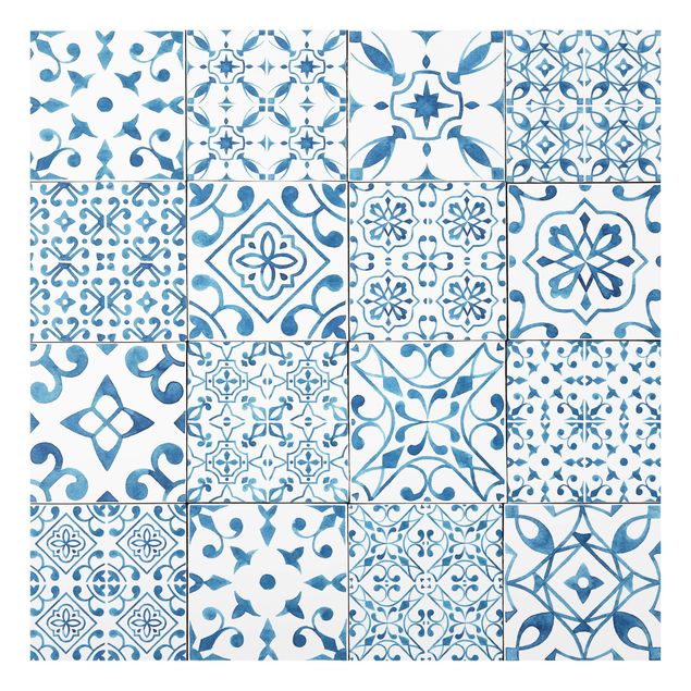 Glas Spritzschutz - Musterfliesen Blau Weiß - Quadrat - 1:1