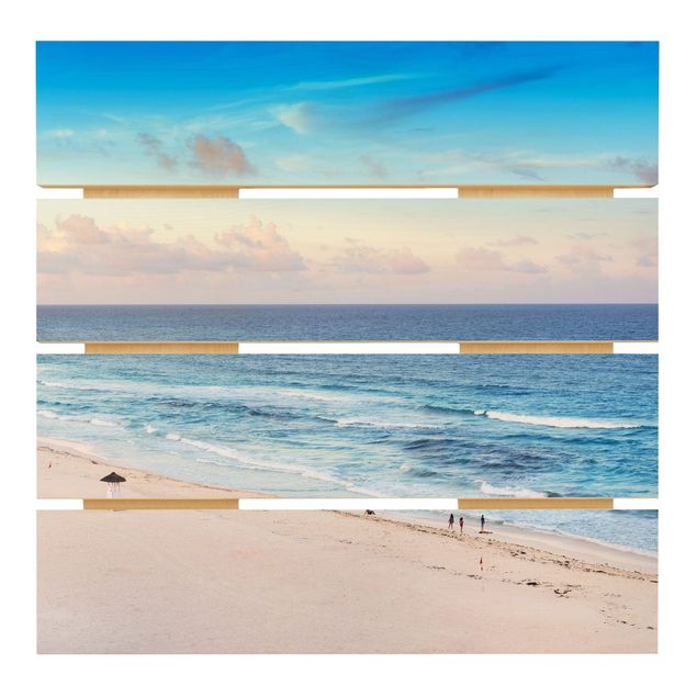 Holzbild - Cancun Ozean Sonnenuntergang - Quadrat 1:1