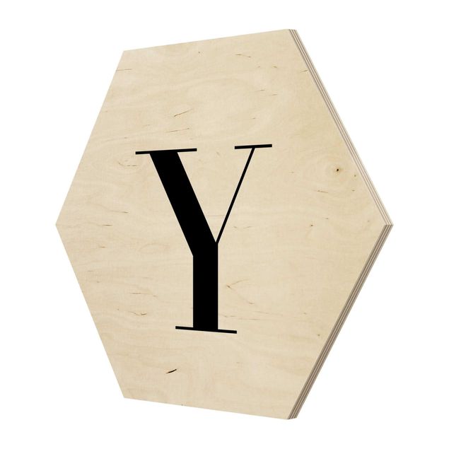 Hexagon Bild Holz - Buchstabe Serif Weiß Y