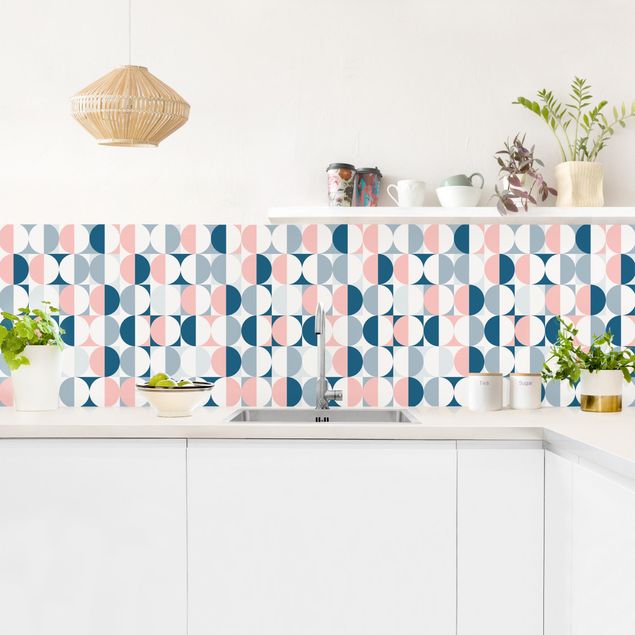 Küchenspiegel Halbkeis Muster in Blau mit Rosa
