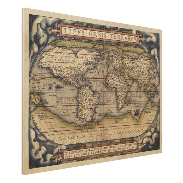 Weltkarte Bild Holz Historische Weltkarte Typus Orbis Terrarum