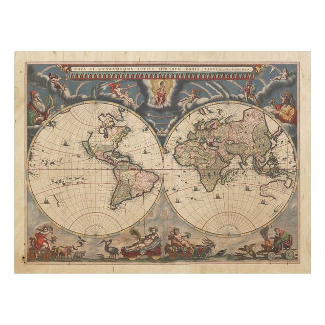 Vintage Bilder Holz Historische Weltkarte Nova et Accuratissima von 1664