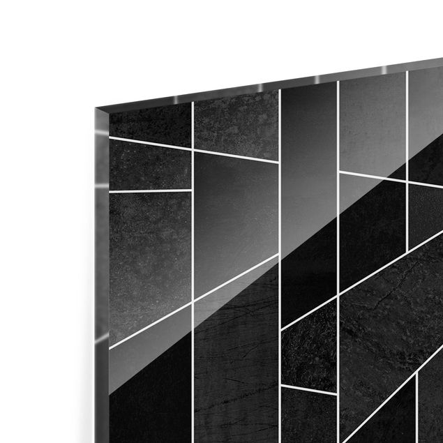 Spritzschutz Glas - Schwarz Weiß Geometrie Aquarell - Panorama - 5:2