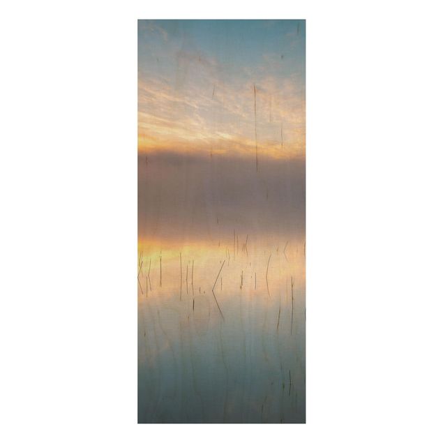 Bilder auf Holz Sonnenaufgang schwedischer See