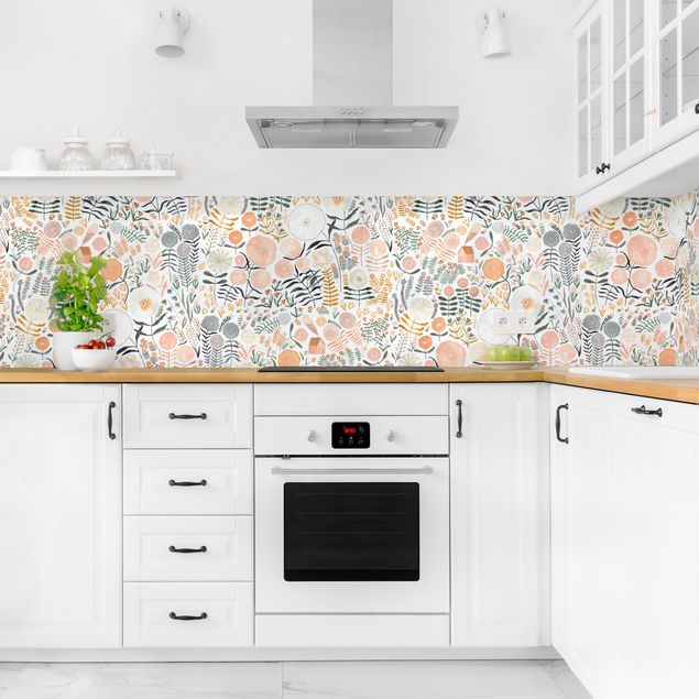 Küche Wandpaneel Blumenmeer in Apricot