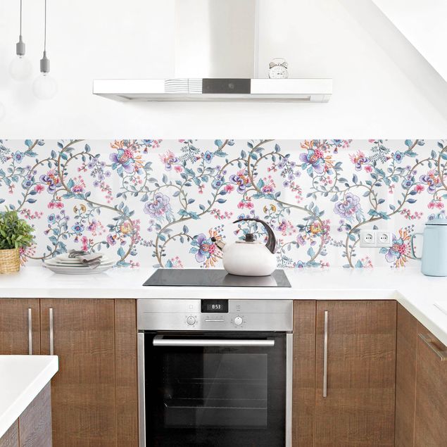 Küchenrückwand selbstklebend Pastell Blumenranken