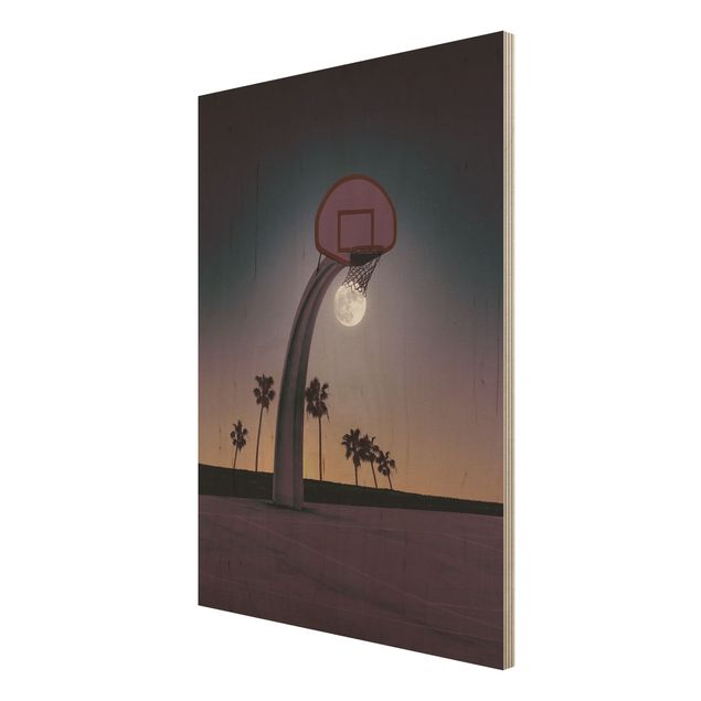 Holzbild - Jonas Loose - Basketball mit Mond - Hochformat 4:3