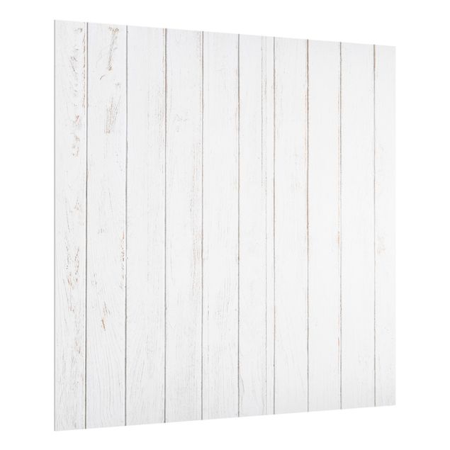Spritzschutz Glas - Weiße Holzplanken Shabby - Quadrat 1:1