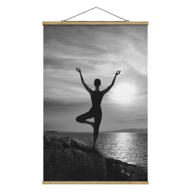 Stoffbild mit Posterleisten - Yoga schwarz weiß - Hochformat 2:3