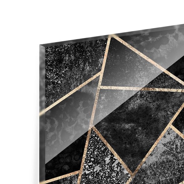 Spritzschutz Glas - Graue Dreiecke Gold - Querformat - 2:1