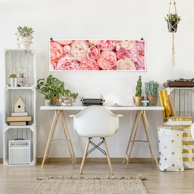 Poster - Rosen Rosé Koralle Shabby - Panorama Querformat