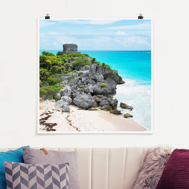 Poster Landschaft Karibikküste Tulum Ruinen