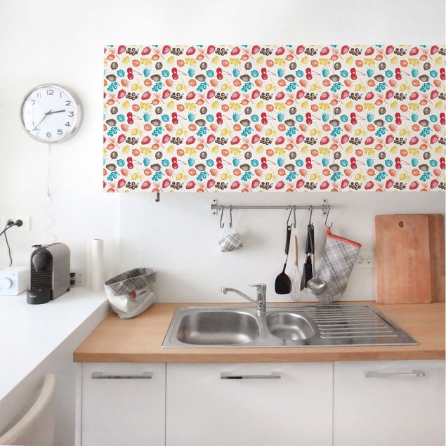 Möbelfolie Küche - Buntes handgezeichnetes Küchen Sommerfrüchte-Muster