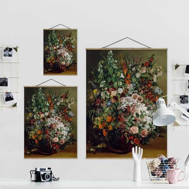 Stoffbild mit Posterleisten - Gustave Courbet - Blumenstrauß in Vase - Hochformat 3:4