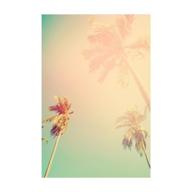 Teppich pastell Tropische Pflanzen Palmen bei Sonnenuntergang III