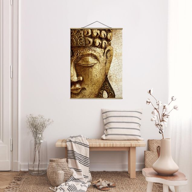 Stoffbild mit Posterleisten - Vintage Buddha - Hochformat 3:4