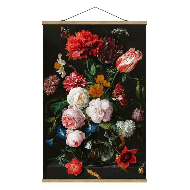 Stoffbild mit Posterleisten - Jan Davidsz de Heem - Stillleben mit Blumen in einer Glasvase - Hochformat 2:3