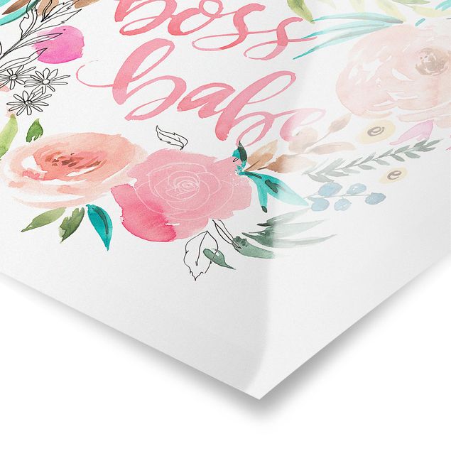 Poster - Rosa Blüten - Boss Babe - Querformat 3:4