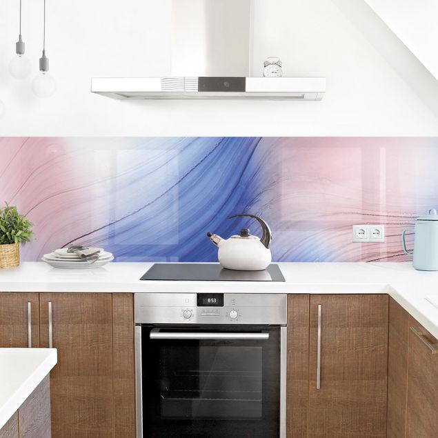 Küchenrückwand selbstklebend Melierter Farbtanz Blau mit Rosa