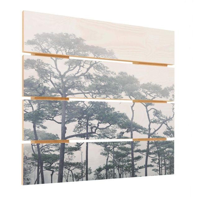 Holzbild - Baumkronen im Nebel - Quadrat 1:1