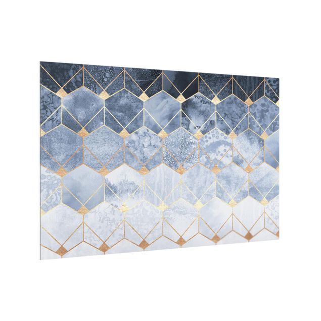 Glasrückwand Küche Muster Blaue Geometrie goldenes Art Deco