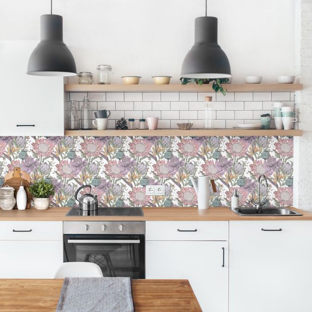 Wandpaneele Küche Florale Eleganz in Pastell XXL