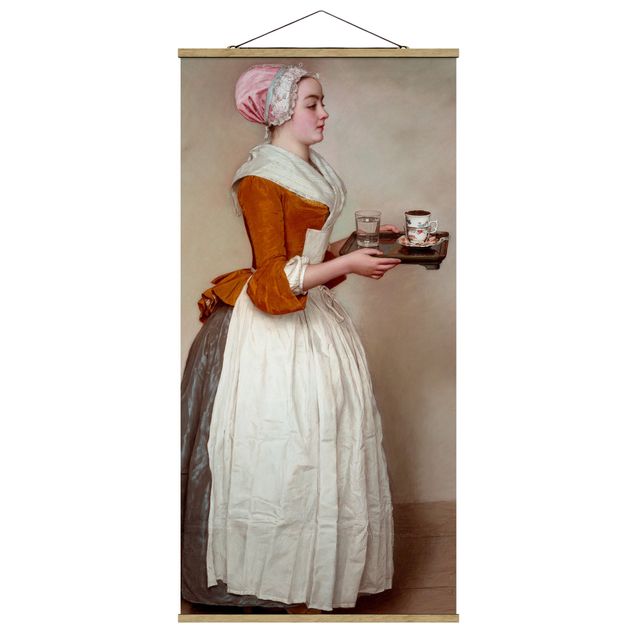 Stoffbild mit Posterleisten - Jean Etienne Liotard - Das Schokoladenmädchen - Hochformat 1:2