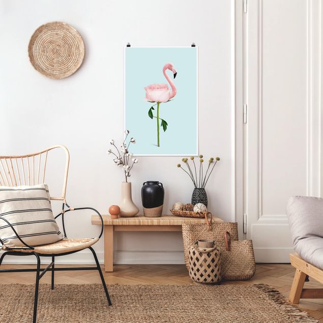 Poster Tiere Flamingo mit Rose